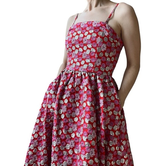 Flora Bea Mecca Maxi Dress pink red strapless full skirt small - Picture 2 of 7